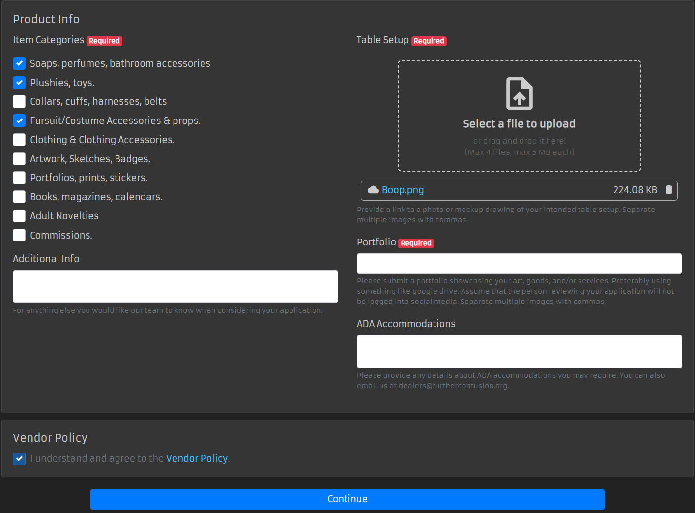 Screenshot of a submitted Dealer Application form that you should see after submission.